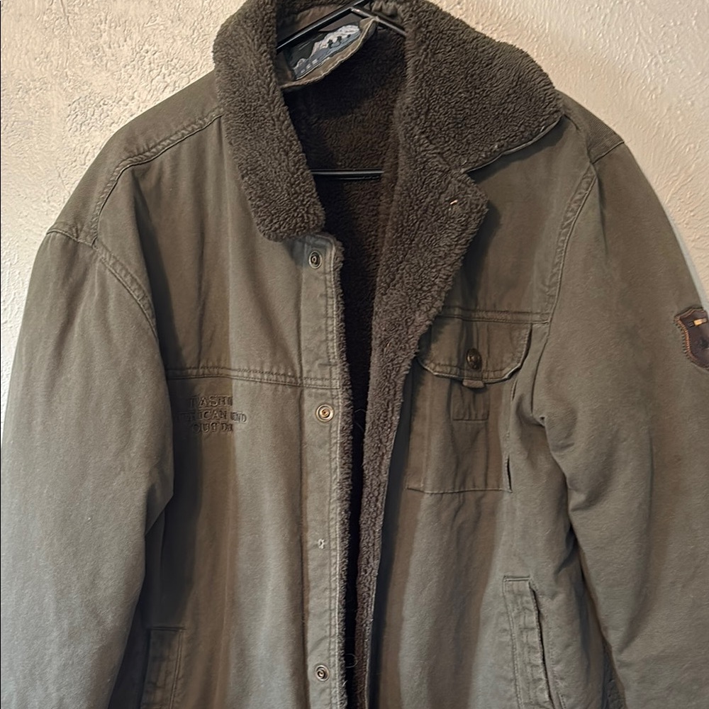 Green Military Field Jacket with Sherpa Collar